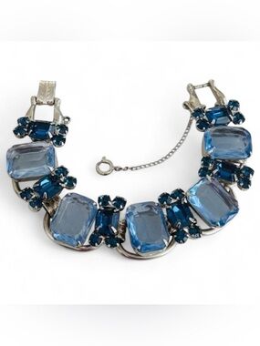 Vintage Juliana DeLizza & Elster 5 Link Blue Glass Bracelet Designer Coquette